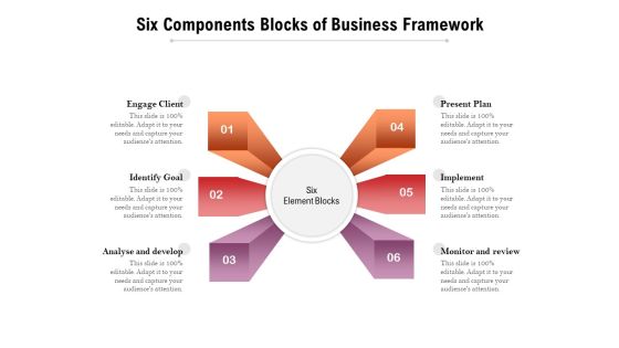 Six Components Blocks Of Business Framework Ppt PowerPoint Presentation Ideas Example PDF Six Components Blocks Of Business Framework Ppt PowerPoint Presentation Ideas Example PDF