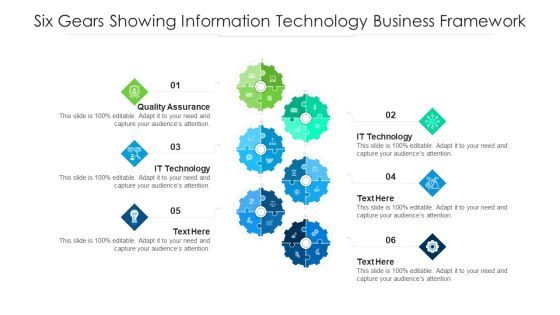 Six Gears Showing Information Technology Business Framework Ppt PowerPoint Presentation File Designs PDF