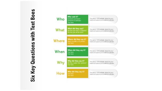 Six Key Questions With Text Boes Ppt PowerPoint Presentation Infographic Template Topics PDF Six Key Questions With Text Boes Ppt PowerPoint Presentation Infographic Template Topics PDF