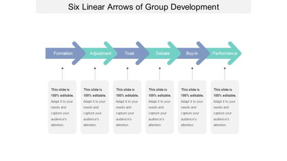 Six Linear Arrows Of Group Development Ppt PowerPoint Presentation Styles Visuals PDF Six Linear Arrows Of Group Development Ppt PowerPoint Presentation Styles Visuals PDF