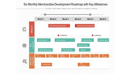 Six Monthly Merchandise Development Roadmap With Key Milestones Structure