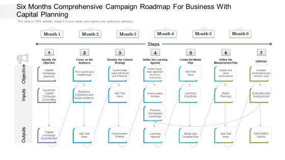 Six Months Comprehensive Campaign Roadmap For Business With Capital Planning Portrait Six Months Comprehensive Campaign Roadmap For Business With Capital Planning Portrait