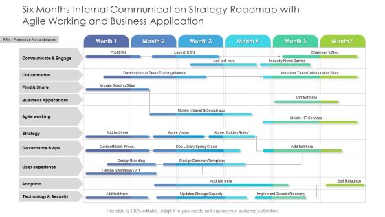 Six Months Internal Communication Strategy Roadmap With Agile Working And Business Application Brochure Six Months Internal Communication Strategy Roadmap With Agile Working And Business Application Brochure