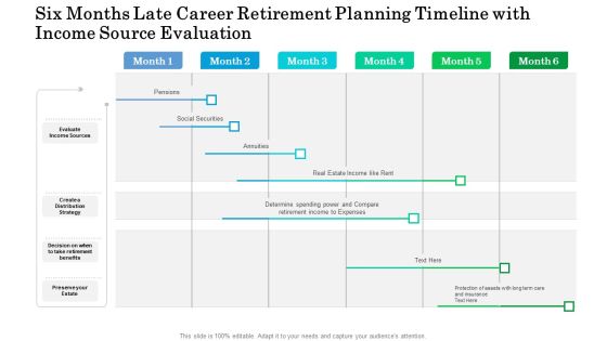 Six Months Late Career Retirement Planning Timeline With Income Source Evaluation Sample Six Months Late Career Retirement Planning Timeline With Income Source Evaluation Sample