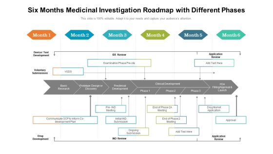 Six Months Medicinal Investigation Roadmap With Different Phases Graphics Six Months Medicinal Investigation Roadmap With Different Phases Graphics