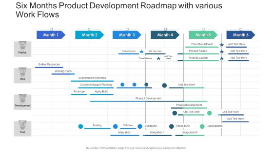 Six Months Product Development Roadmap With Various Work Flows Brochure PDF Six Months Product Development Roadmap With Various Work Flows Brochure PDF