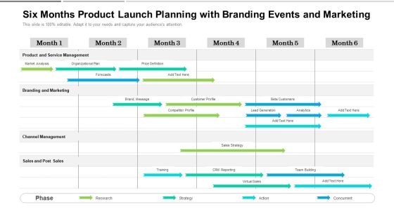 Six Months Product Launch Planning With Branding Events And Marketing Sample