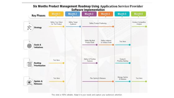 Six Months Product Management Roadmap Using Application Service Provider Software Implementation Microsoft