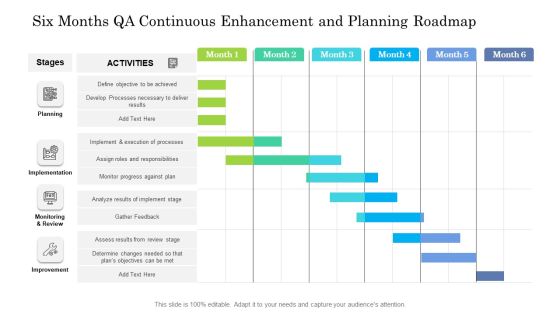 Six Months QA Continuous Enhancement And Planning Roadmap Infographics Six Months QA Continuous Enhancement And Planning Roadmap Infographics
