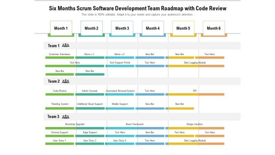Six Months Scrum Software Development Team Roadmap With Code Review Clipart