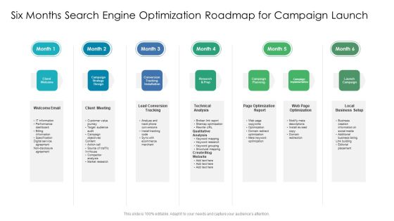 Six Months Search Engine Optimization Roadmap For Campaign Launch Brochure Six Months Search Engine Optimization Roadmap For Campaign Launch Brochure