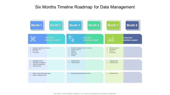 Six Months Timeline Roadmap For Data Management Demonstration