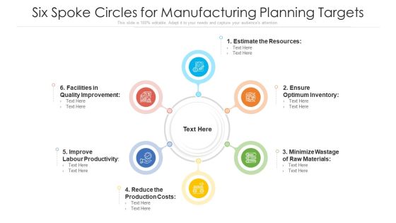 Six Spoke Circles For Manufacturing Planning Targets Ppt PowerPoint Presentation Gallery Examples PDF