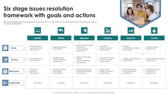 Six Stage Issues Resolution Framework With Goals And Actions Inspiration PDF Six Stage Issues Resolution Framework With Goals And Actions Inspiration PDF