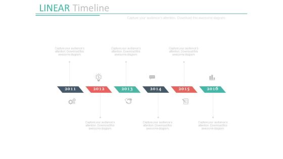 Six Staged Linear Timeline For Year Based Growth Powerpoint Slides Six Staged Linear Timeline For Year Based Growth Powerpoint Slides