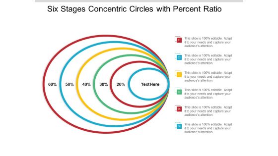 Six Stages Concentric Circles With Percent Ratio Ppt Powerpoint Presentation Ideas Design Templates