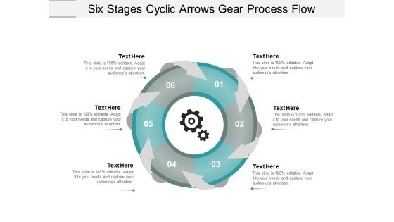 Six Stages Cyclic Arrows Gear Process Flow Ppt Powerpoint Presentation Layouts Diagrams