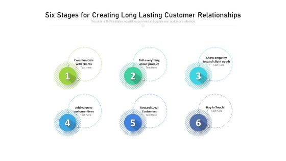 Six Stages For Creating Long Lasting Customer Relationships Ppt PowerPoint Presentation Show Sample PDF Six Stages For Creating Long Lasting Customer Relationships Ppt PowerPoint Presentation Show Sample PDF