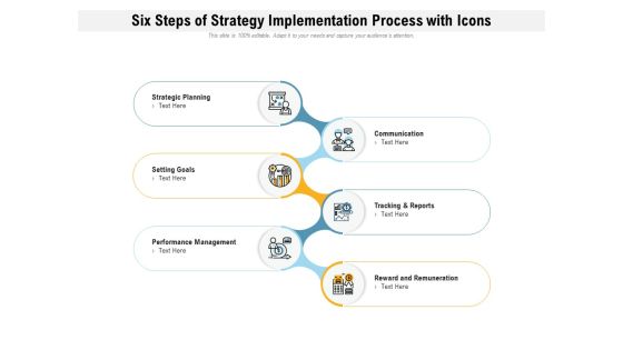 Six Steps Of Strategy Implementation Process With Icons Ppt PowerPoint Presentation Icon Maker