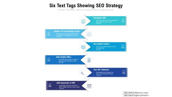 Six Text Tags Showing SEO Strategy Ppt PowerPoint Presentation Portfolio Smartart