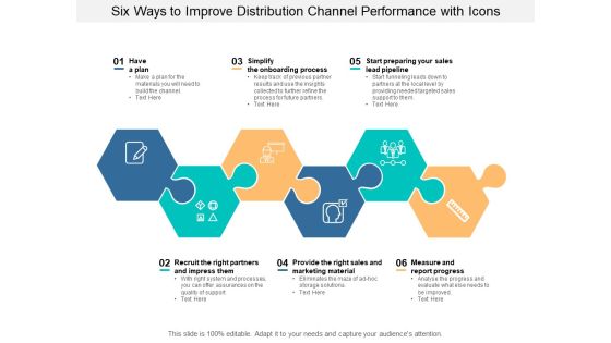 Six Ways To Improve Distribution Channel Performance With Icons Ppt PowerPoint Presentation Summary Example Topics Six Ways To Improve Distribution Channel Performance With Icons Ppt PowerPoint Presentation Summary Example Topics