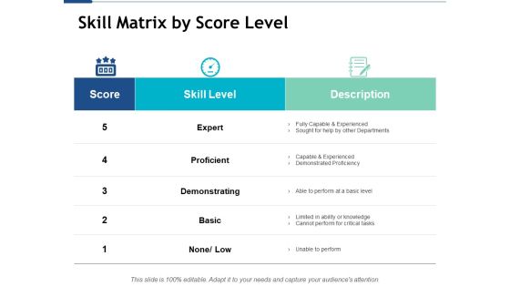 Skill Matrix By Score Level Ppt PowerPoint Presentation Ideas Background Designs
