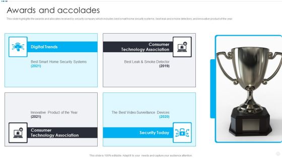 Smart Home Security Solutions Company Profile Awards And Accolades Icons PDF Smart Home Security Solutions Company Profile Awards And Accolades Icons PDF