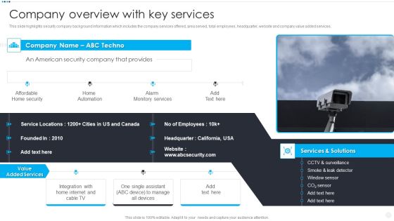 Smart Home Security Solutions Company Profile Company Overview With Key Services Brochure PDF