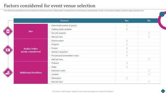Smart Phone Launch Event Management Tasks Factors Considered For Event Venue Selection Designs PDF Smart Phone Launch Event Management Tasks Factors Considered For Event Venue Selection Designs PDF