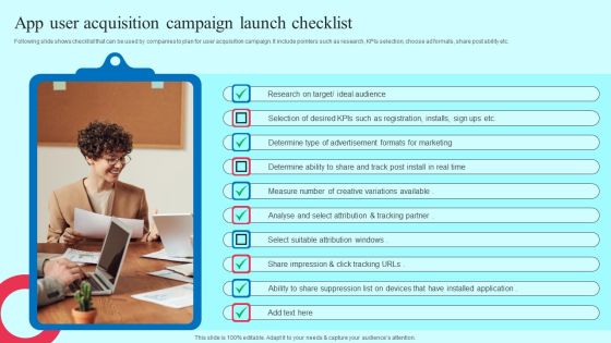 Smartphone Application User Acquisition Techniques App User Acquisition Campaign Launch Checklist Infographics PDF