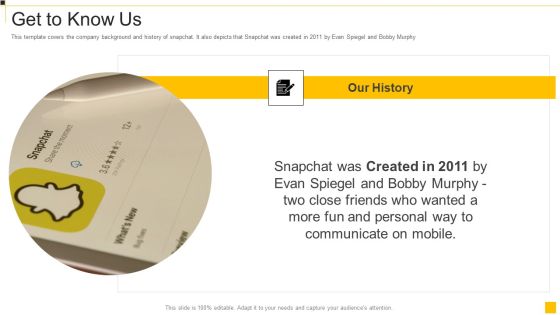 Snapchat Capital Investment Elevator Pitch Deck Get To Know Us Information Pdf Snapchat Capital Investment Elevator Pitch Deck Get To Know Us Information Pdf