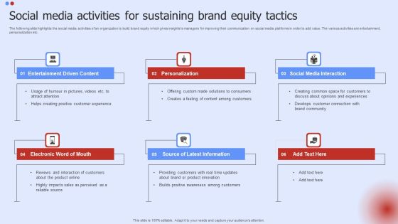 Social Media Activities For Sustaining Brand Equity Tactics Clipart PDF Social Media Activities For Sustaining Brand Equity Tactics Clipart PDF