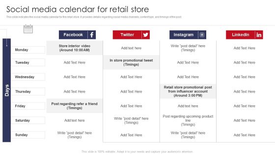 Social Media Calendar For Retail Store Retail Outlet Operations Performance Evaluation Information PDF Social Media Calendar For Retail Store Retail Outlet Operations Performance Evaluation Information PDF