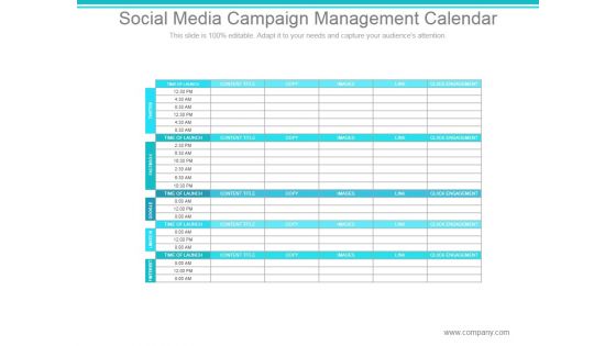 Social Media Campaign Management Calendar Slide2 Ppt PowerPoint Presentation Shapes