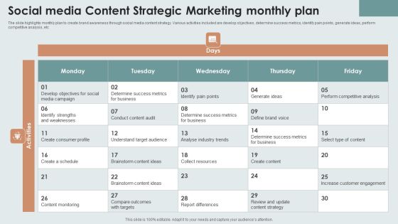 Social Media Content Strategic Marketing Monthly Plan Portrait PDF Social Media Content Strategic Marketing Monthly Plan Portrait PDF