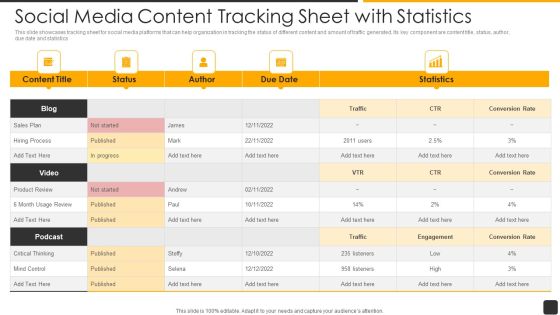 Social Media Content Tracking Sheet With Statistics Information PDF Social Media Content Tracking Sheet With Statistics Information PDF