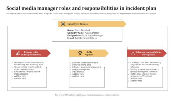 Social Media Manager Roles And Responsibilities In Incident Plan Brochure PDF Social Media Manager Roles And Responsibilities In Incident Plan Brochure PDF