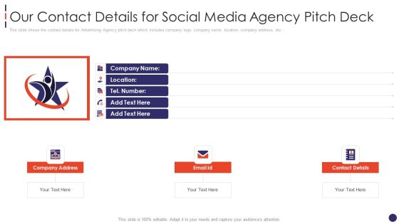 Social Network Firm Pitch Deck Our Contact Details For Social Media Agency Pitch Deck Themes PDF