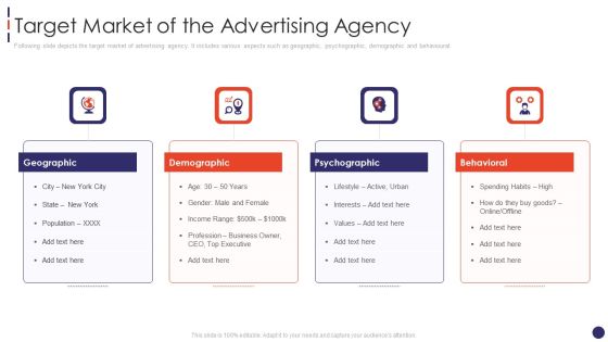 Social Network Firm Pitch Deck Target Market Of The Advertising Agency Graphics PDF
