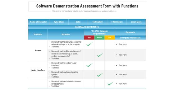 Software Demonstration Assessment Form With Functions Ppt Inspiration Designs PDF Software Demonstration Assessment Form With Functions Ppt Inspiration Designs PDF
