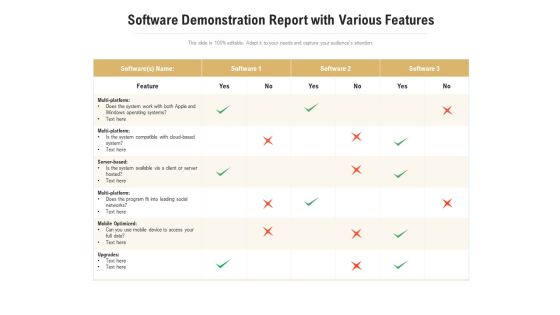 Software Demonstration Report With Various Features Ppt Layouts Tips PDF