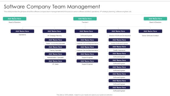 Software Firm Stakeholder Capital Raising Elevator Software Company Team Management Mockup PDF