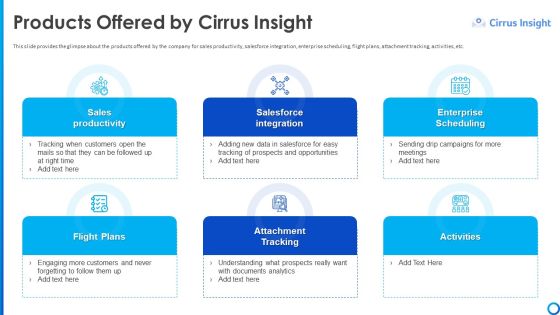 Software Funding Elevator Pitch Deck Products Offered By Cirrus Insight Ppt Infographic Template Inspiration PDF Software Funding Elevator Pitch Deck Products Offered By Cirrus Insight Ppt Infographic Template Inspiration PDF