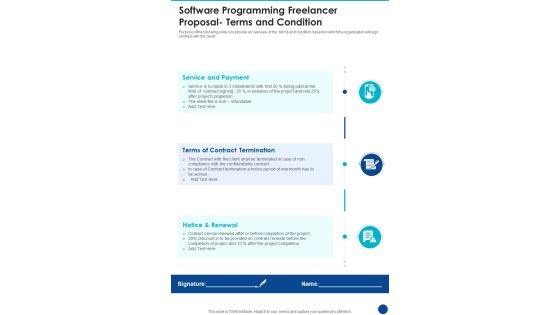 Software Programming Freelancer Proposal Terms And Condition One Pager Sample Example Document Software Programming Freelancer Proposal Terms And Condition One Pager Sample Example Document