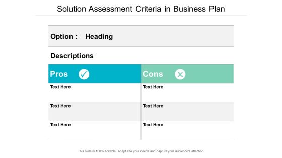 Solution Assessment Criteria In Business Plan Ppt PowerPoint Presentation Infographics Introduction Solution Assessment Criteria In Business Plan Ppt PowerPoint Presentation Infographics Introduction