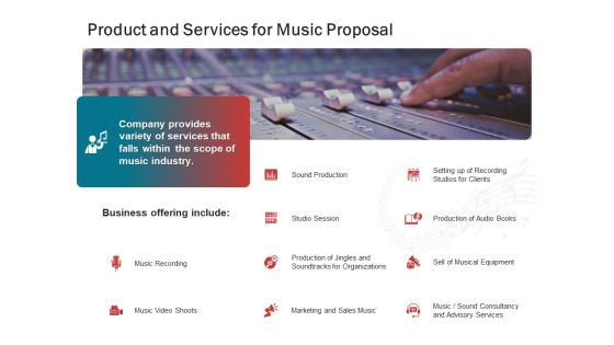 Sound Production Firm Agreement Product And Services For Music Proposal Ppt File Deck PDF Sound Production Firm Agreement Product And Services For Music Proposal Ppt File Deck PDF