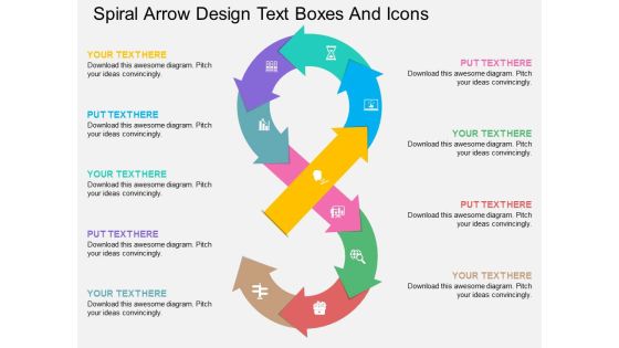 Spiral Arrow Design Text Boxes And Icons Powerpoint Template Spiral Arrow Design Text Boxes And Icons Powerpoint Template