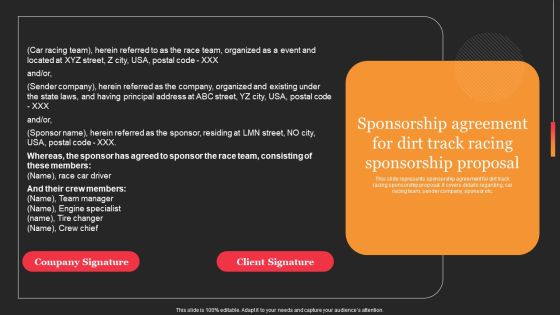 Sponsorship Agreement For Dirt Track Racing Sponsorship Proposal For Drivers Event Proposal Diagrams PDF Sponsorship Agreement For Dirt Track Racing Sponsorship Proposal For Drivers Event Proposal Diagrams PDF
