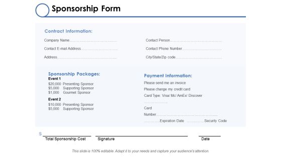 Sponsorship Form Ppt PowerPoint Presentation Professional Examples