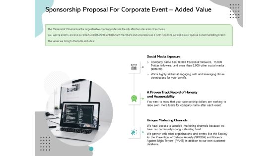 Sponsorship Proposal For Corporate Event Added Value Ppt Portfolio Example Introduction PDF